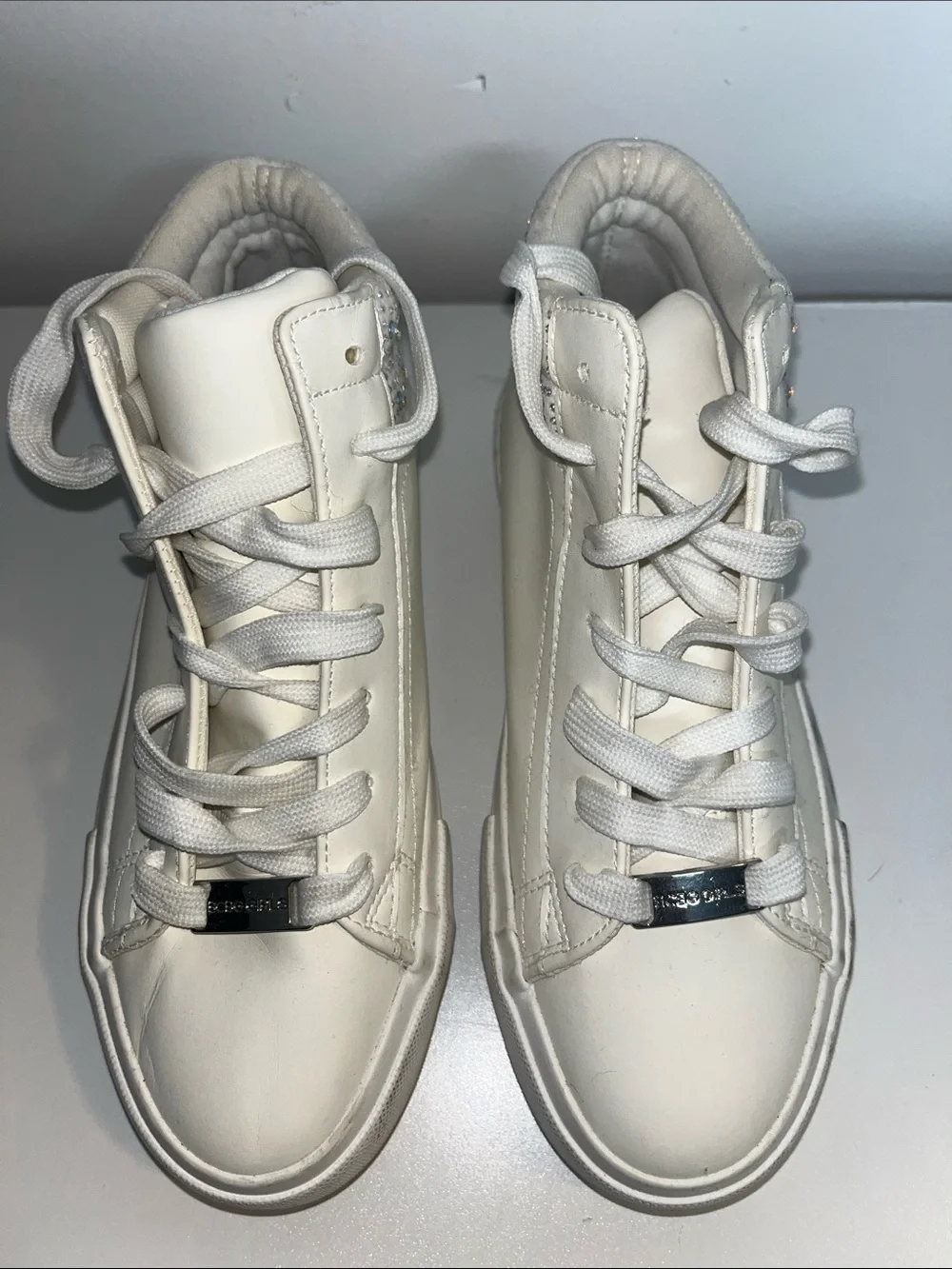 BCBGirls Big Girl Sz 3 White High-Top Sneakers w/ Rhinestones, Call Outs